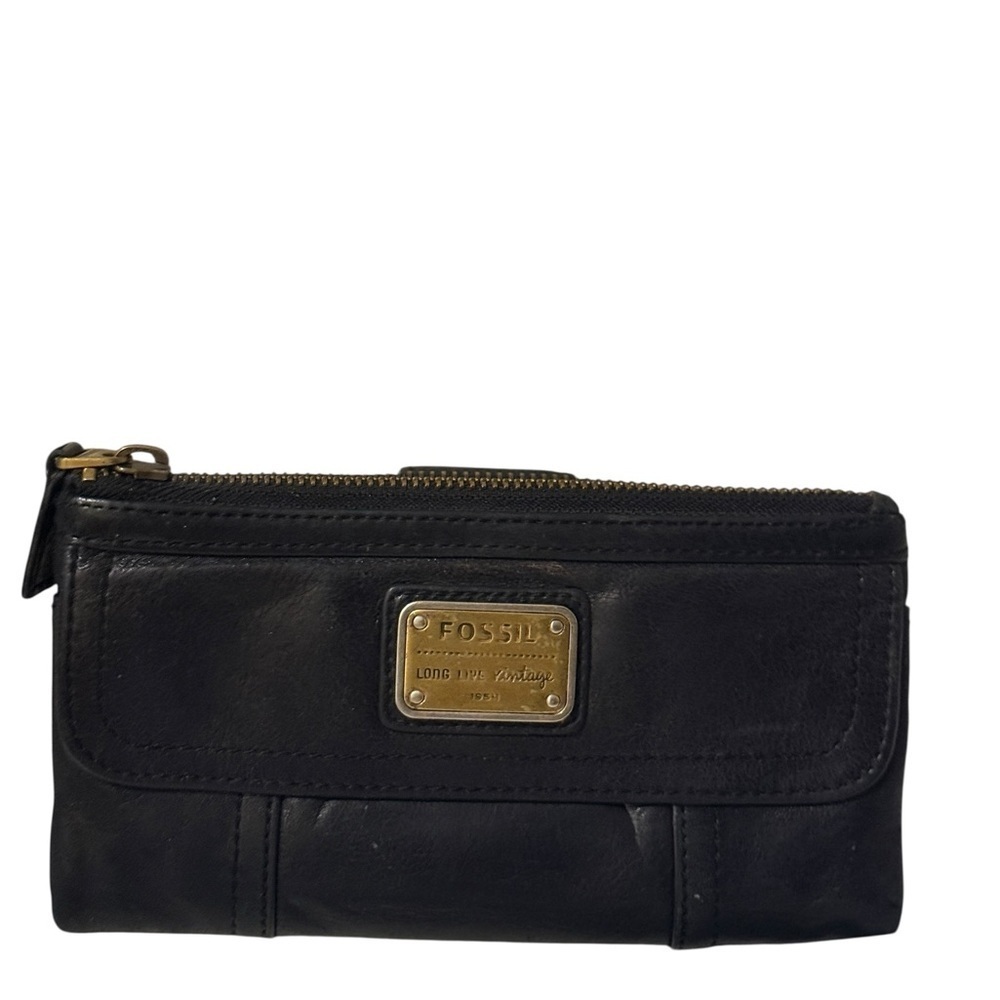 Fossil Black Leather women's vintage wallet in great condition soft with zipper